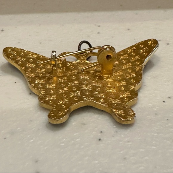 Gorgeous Cloisonne Butterfly Brooch / Pendant- gold tone w/ blue, black, white - Picture 8 of 8